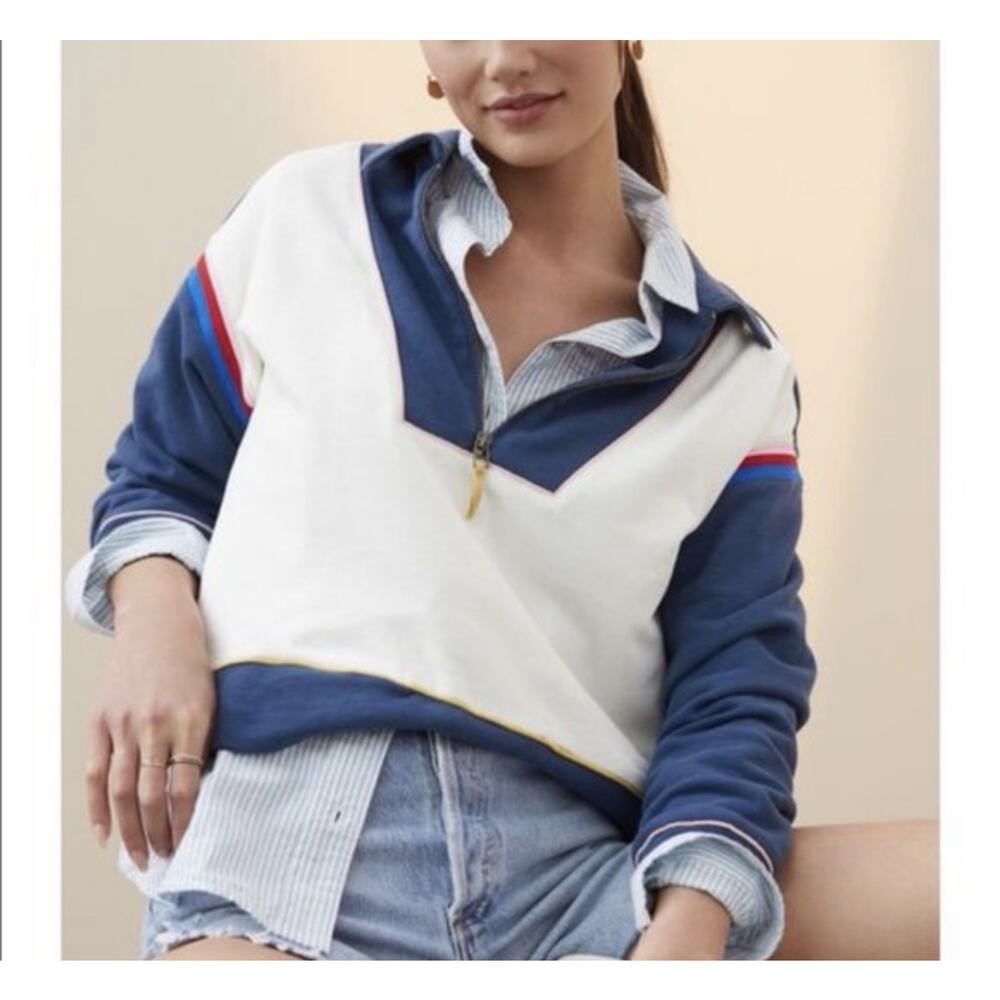 Anthropologie Pilcro 3/4 Zip Pullover Sweater Rugby Style Collared Size XS Blue